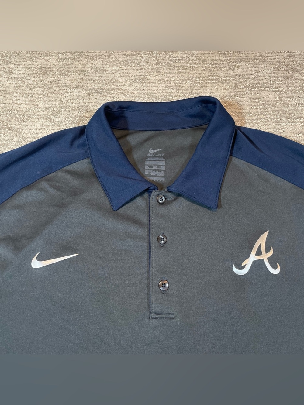 Atlanta Braves Nike Dri Fit Polo Mens XXL Gray Blue Colorblock Performance MLB